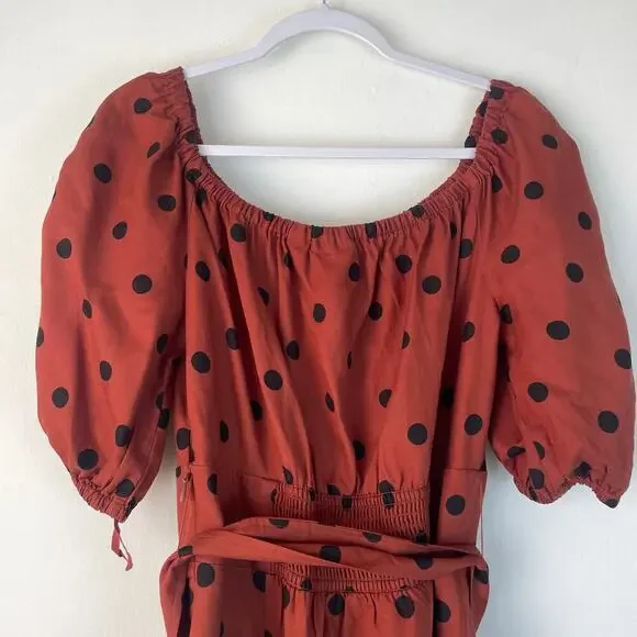 Maeve Brown Polka Dot Maxi Dress Off Shoulder Size 10 - Picture 8 of 10